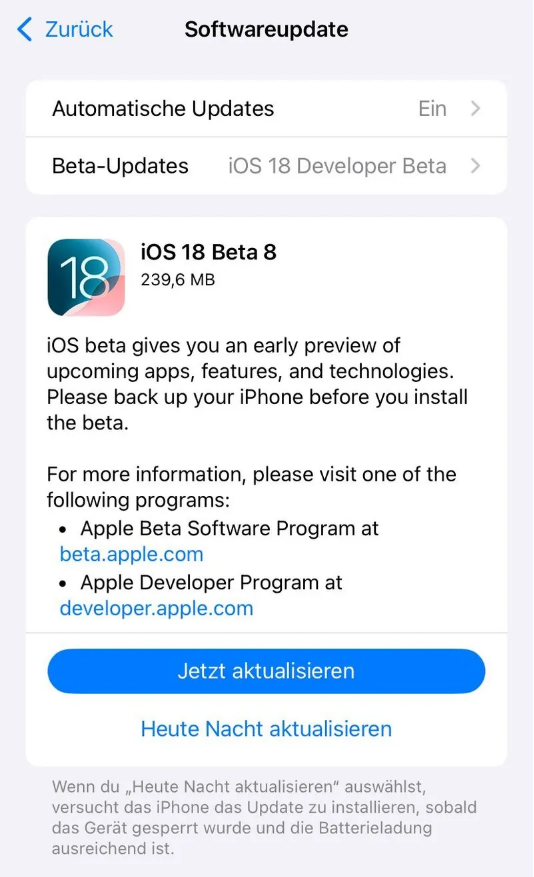 清江浦苹果手机维修分享苹果 iOS / iPadOS 18 开发者预览版 Beta 8 发布 